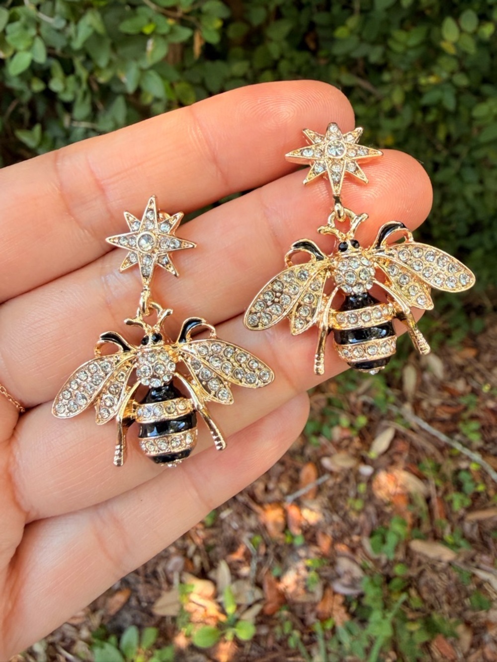 Bee Crystal Honey Earrings Shiny Earrings - Picture 4 of 7